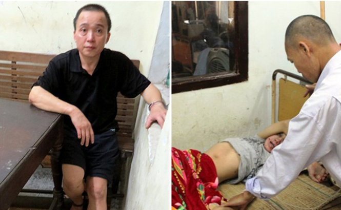 Nghi can Nguyễn Thanh Sơn đã bị bắt (ảnh trái) và bé trai 14 tuổi Nguyễn Anh Tú đang điều trị tại bệnh viện