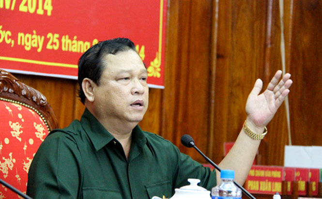 Ông Nguyễn Văn Trăm, Chủ tịch UBND tỉnh Bình Phước tại họp báo - Ảnh: Bá Sơn