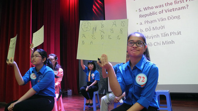 Các thí sinh-những cán bộ Đoàn của tỉnh Quảng Ninh tham gia cuộc thi - Ảnh: Đức Hiếu
