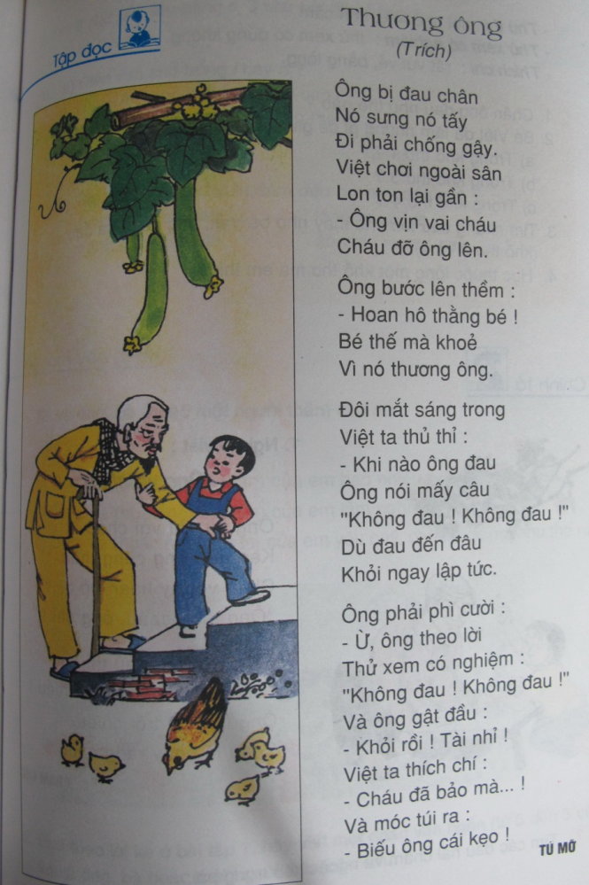 Đoạn trích bài thơ Thương ông (Tú Mỡ) trong sách Tiếng Việt lớp 2, tập 1 đang gây xôn xao dư luận 