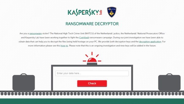Giao diện công cụ trực tuyến giải mã  được Kaspersky phát hành miễn phí
