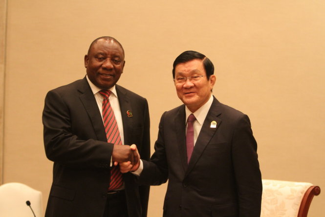 Chủ tịch nước Trương Tấn Sang tiếp Phó Tổng thống Nam Phi Cyril Ramaphosa - Ảnh: V.V.Thành