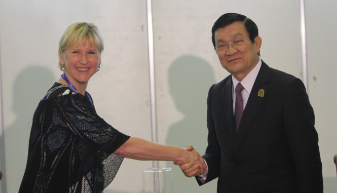 Chủ tịch nước Trương Tấn Sang tiếp Bộ trưởng Ngoại giao Thụy Điển Margot Wallstrom - Ảnh: V.V.Thành