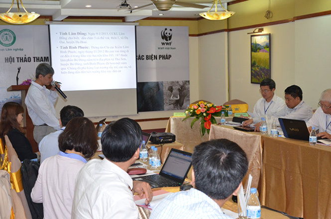 Hội thảo bàn biện pháp khẩn cấp bảo tồn voi Việt Nam ngày 24-4 tại Hà Nội. Ảnh: Quỳnh Trung (đề nghị tòa soạn sử dụng ảnh voi bị sát hại hoặc chết để có tính thời sự)