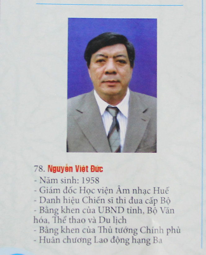 Chân dung ông Nguyễn Việt Đức kèm theo thành tích thi đua yêu nước trong sách kỷ yếu của Đại hội thi đua yêu nước