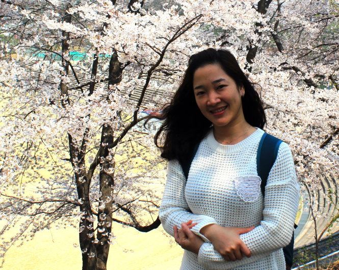 Oanh đang ở Hàn Quốc, cô đang làm nghiên cứu sinh chuyên ngành mạng máy tính tại Trường đại học Kyung Hee (Hàn Quốc)  Ảnh tác giả cung cấp