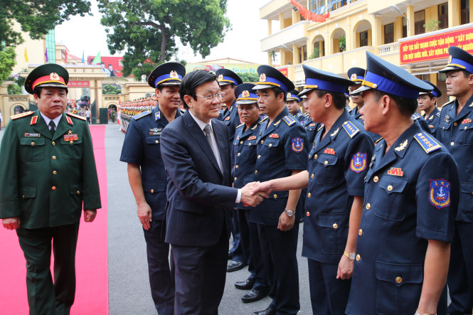 Chủ tịch nước Trương Tấn Sang tham dự lễ đón nhận danh hiệu Anh hùng Lực lượng vũ trang nhân dân của lực lượng Cảnh sát biển Việt Nam Ảnh: A.HẠNH