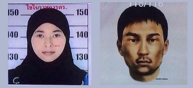 Phác họa chân dung 2 nghi can mới trong vụ đánh bom Bangkok. Ảnh: Bangkok Post