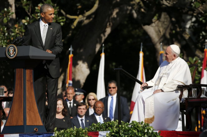 Giáo hoàng Francis I  và Tổng thống Mỹ Barack Obama tại Nhà Trắng sáng 23-9  - Ảnh: Reuters