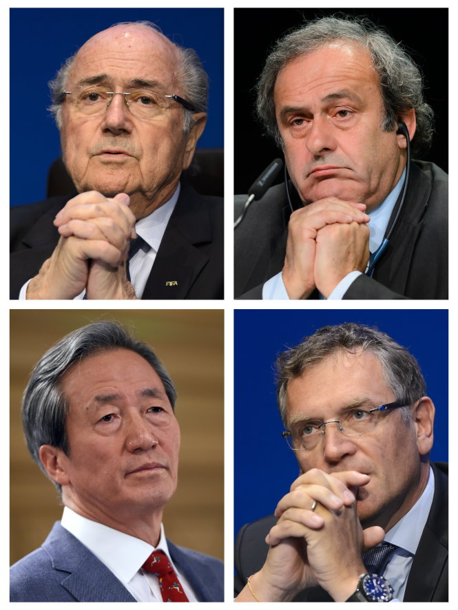 Bốn nhân vật “cộm cán” của FIFA gồm Blatter, Platini, Chung Mong Joon và Valcke bị cấm tham gia các hoạt động bóng đá - Ảnh: AFP
