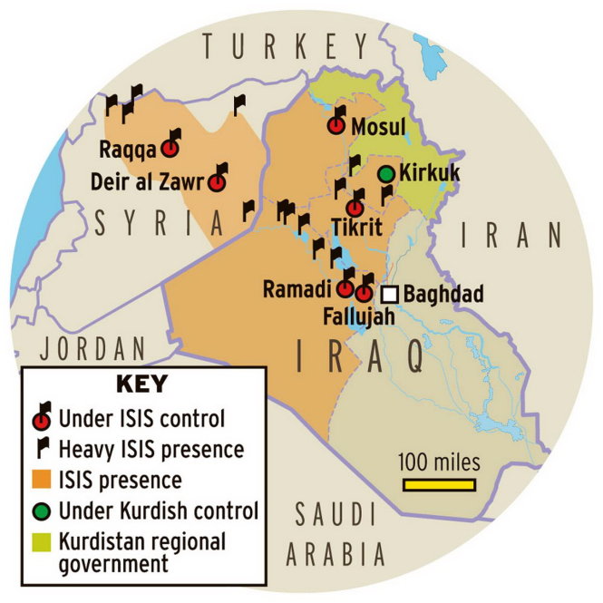 Căn cứ địa của IS tại Iraq và Syria - Ảnh: Mirror