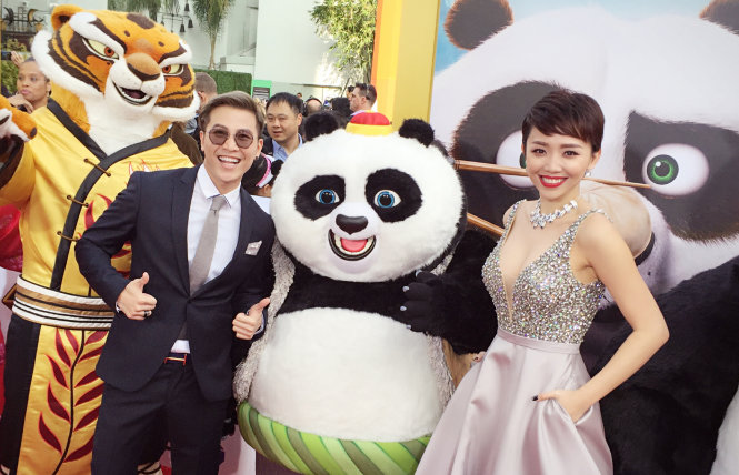 Tóc Tiên trong lễ ra mắt Kungfu Panda 3 ở Mỹ. Ảnh: CGV