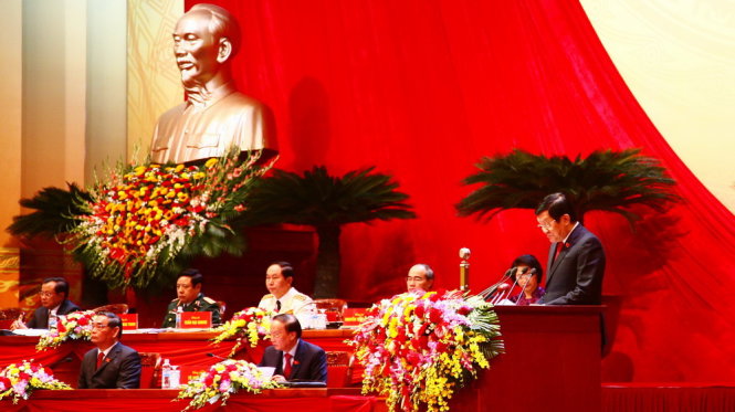 Chủ tịch nước Trương Tấn Sang tuyên bố khai mạc đại hội Đảng toàn quốc lần thứ 12 - Ảnh: VIỄN SỰ
