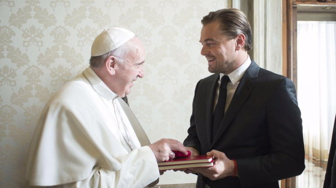 Leonardo DiCaprio diện kiến Giáo hoàng hôm 28-1 - Ảnh: Vatican