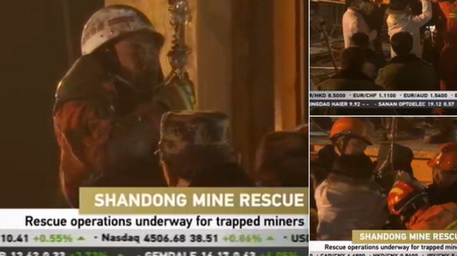 Hình ảnh thợ mỏ đầu tiên được đưa lên khỏi mặt đất - Ảnh: CCTV