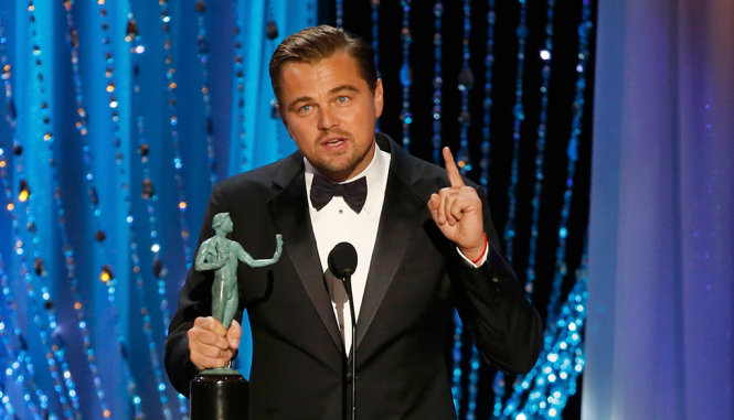 Leonardo Di Caprio phát biểu khi nhận giải - Ảnh: Reuters