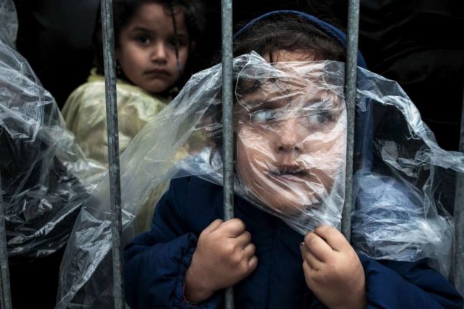 Ảnh Chờ đăng ký mô tả một đứa bé tị nạn mặc áo mưa xếp hàng chờ được vào trại tị nạn Presevo của Matic Zorman giành giải ở hạng mục Con người