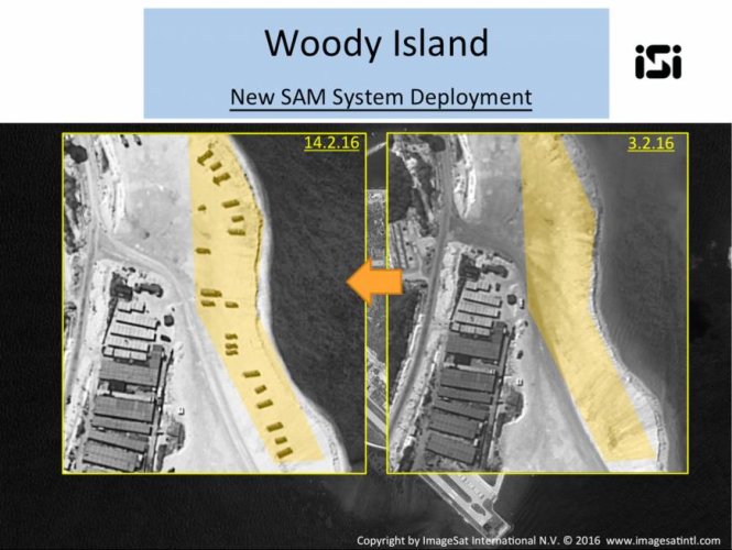Ảnh vệ tinh chụp các hoạt động của Trung Quốc trên đảo Phú Lâm của Việt Nam - Ảnh: Japan Times