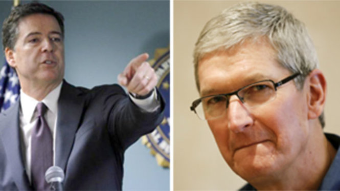 Cuộc đối đầu thú vị giữa giám đốc FBI James Comey với lãnh đạo Apple Tim Cook - Ảnh: Reuters