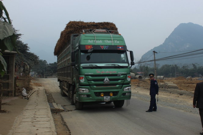 Chiếc xe tải bị ông Mai Xuân Liêm - giám đốc Sở GTVT tỉnh Thanh Hóa phát hiện, chỉ đạo thanh tra giao thông bắt giữ chiều 17-2 - Ảnh: Hà Đồng
