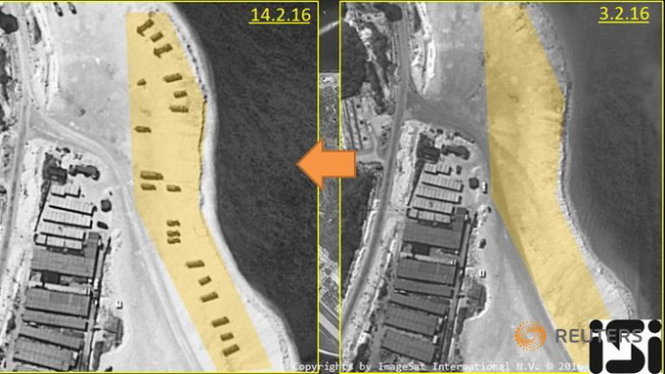 Hình ảnh vệ tinh cho thấy những điểm Trung Quốc triển khai vũ khí ở đảo Phú Lâm, thuộc quần đảo Hoàng Sa của Việt Nam - Ảnh:Reuters
