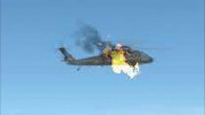Hình ảnh chiếc trực thăng bị bắn hạ được chia sẻ trên mạng - Ảnh: RT/FB