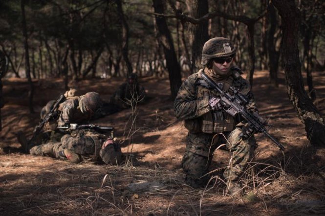 Các quân nhân Mỹ đang tham gia tập trận chung với binh sỹ Hàn Quốc - Ảnh: AFP
