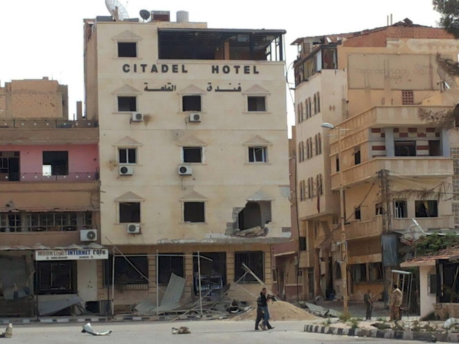 Trung tâm thành phố di sản Palmyra tan hoang vì đạn bom, ảnh công bố ngày 27-3 - Ảnh: Reuters