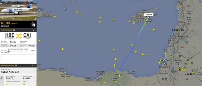 Lộ trình bay của chuyến bay , hãng hàng không Ai Cập (EgyptAir) - Nguồn: FlightRadar