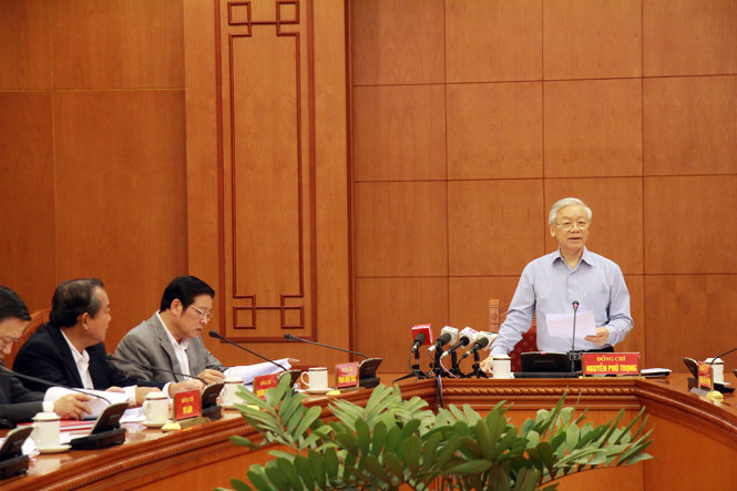 Tổng Bí thư Nguyễn Phú Trọng, Trưởng Ban Chỉ đạo Trung ương về phòng, chống tham nhũng phát biểu kết luận Cuộc họp - Ảnh: Thu Huyền