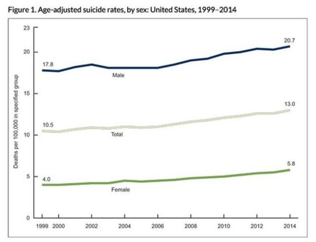 Biểu đồ tỉ lệ tự tử của người dân Mỹ giai đoạn 1999-2014 - Ảnh: CDC