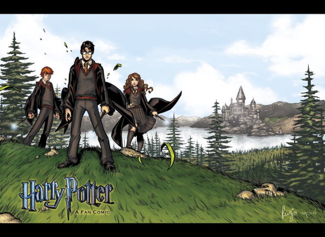 Tranh vẽ Harry, Ron và Hermione đăng trên Twitter của Ray Dillon - Ảnh: Ray Dillon