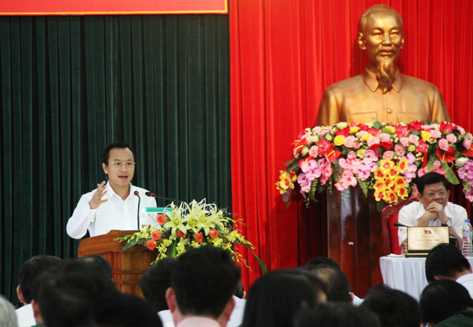 Bí thư thành ủy Đà Nẵng Nguyễn Xuân Anh phát biểu sáng 13-5 - Ảnh: Đoàn Cường
