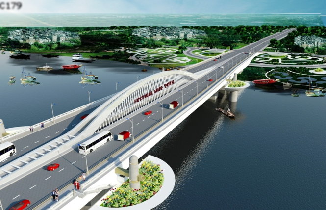 Phương án “Núi Ngự Bình” đạt giải ba cuộc thi tuyển kiến trúc cầu qua sông Hương - Ảnh: Nguyên Linh