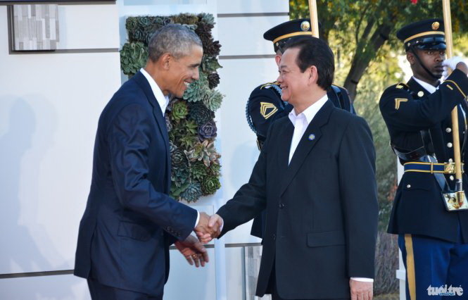 Tổng thống Barack Obama đón tiếp Thủ tướng Nguyễn Tấn Dũng trong khuôn khổ Cấp cao Mỹ - ASEAN tháng 2-2016. Ảnh: Quỳnh Trung 