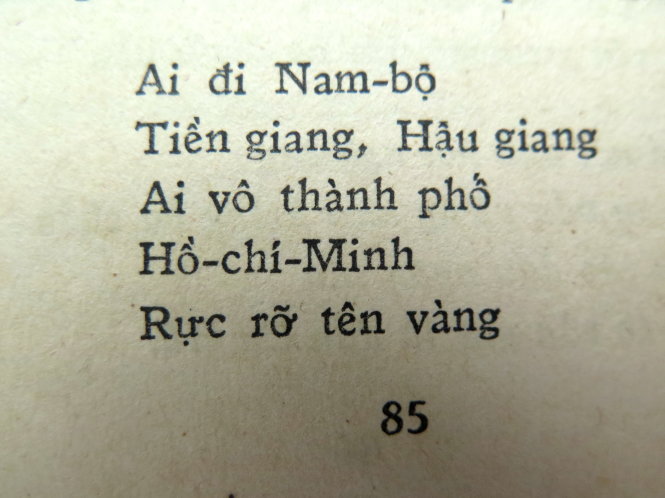 Mấy câu thơ trong bài Ta đi tới in ở trang 85 tập thơ Việt Bắc - Ảnh: L.Điền