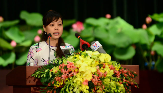 TS Trương Hải Nhung phát biểu tại lễ kỷ niệm 40 ngày Thành phố Sài Gòn – Gia Định chính thức vinh dự mang tên Chủ tịch Hồ Chí Minh sáng 2-7 - Ảnh: QUANG ĐỊNH