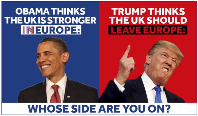 Tổng thống Obama ủng hộ Anh ở lại, còn tỉ phú Trump cho rằng Anh nên rời đi - Ảnh: AFP