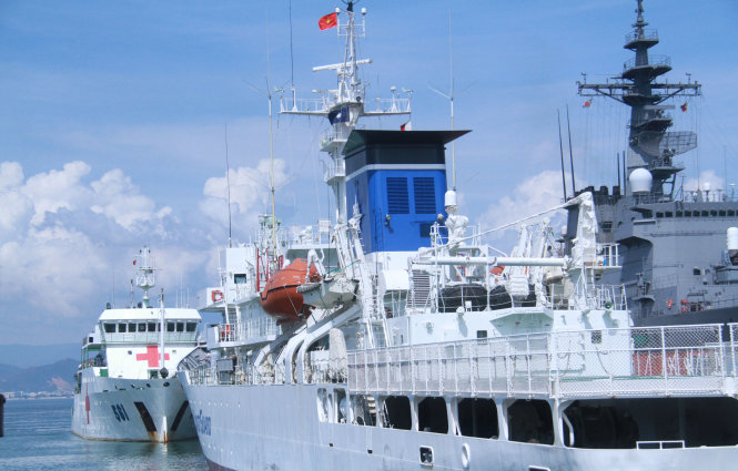 Tàu huấn luyện Kojima của lực lượng bảo vệ bờ biển (cảnh sát biển) Nhật Bản đã cập cảng Tiên Sa - Ảnh: HỮU KHÁ