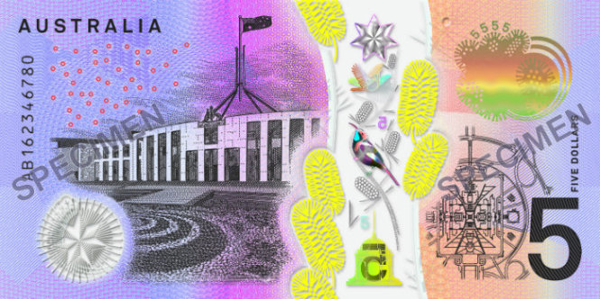 Mẫu tiền 5 đô la Úc mới vừa được lưu thông tại Úc từ hôm nay (1-9-2016) - Ảnh: Reserve Bank of Australia