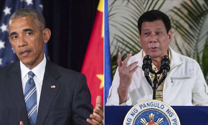 Ông Rodrigo Duterte tuyên bố trước báo giới là ông Barack Obama phải tôn trọng ông - Ảnh: AFP