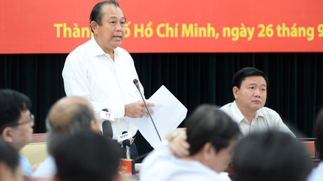 Phó thủ tướng Trương Hòa Bình phát biểu chỉ đạo công tác phòng chống tham nhũng, lãng phí tại buổi làm việc với TP.HCM ngày 26-9 - Ảnh: TỰ TRUNG