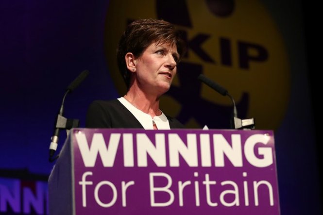 Bà Diane James phát biểu tại đại hội đảng ở Bournemouth sau khi trở thành tân lãnh đạo của UKIP - Ảnh: Getty Images