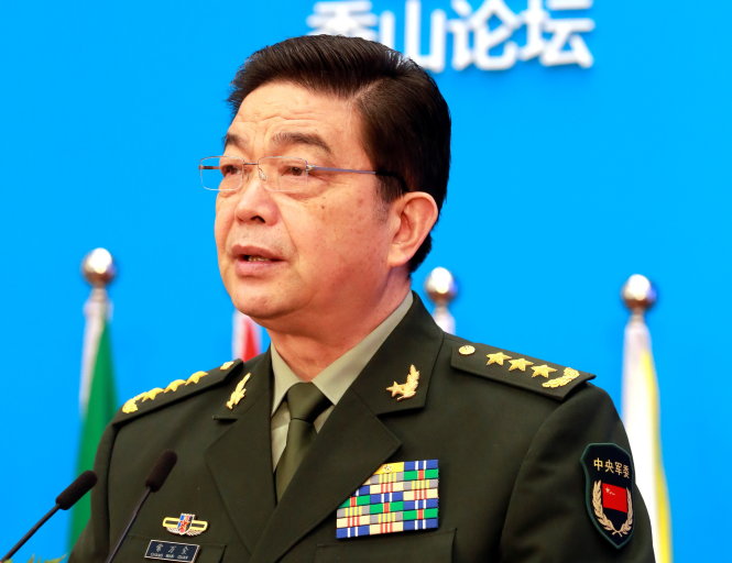 Bộ trưởng Quốc phòng Trung Quốc Thường Vạn Toàn phát biểu tại phiên khai mạc - Ảnh: Reuters