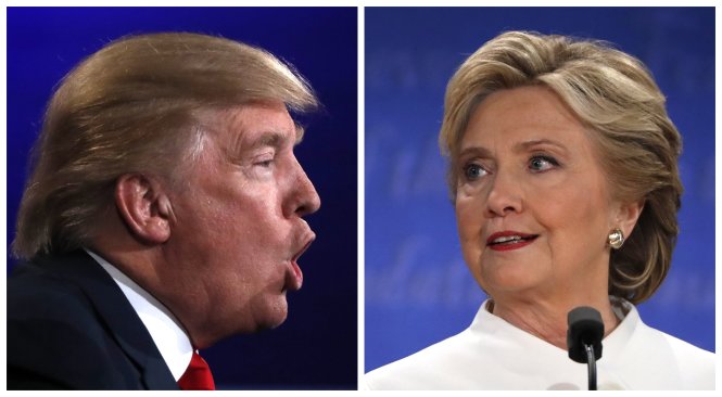 Hình ảnh hai ứng cử viên tại cuộc tranh luận trực tiếp vừa qua - Ảnh: Reuters