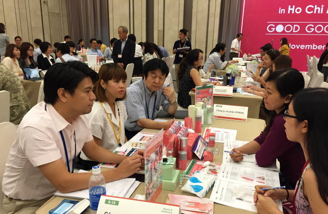 Doanh nghiệp Mỹ phẩm Nhật gặp gỡ doanh nghiệp VN trong một buổi kết nối
tại TP.HCM. Ảnh: N.Bình