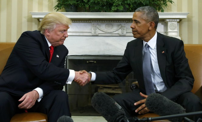 Tổng thống đắc cử Donald Trump có cuộc gặp với Tổng thống Barack Obama tại Nhà Trắng trưa 10-11 ở thủ đô Washington - Ảnh: Reuters