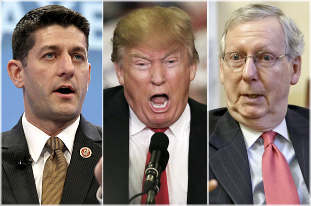 Từ trái qua: Chủ tịch Hạ viện Paul Ryan, tổng thống đắc cử Donald Trump và lãnh đạo phe đa số Thượng viện Mitch McConnell  - Ảnh: AP