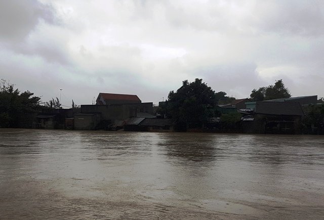 Khu dân cư ở thôn Trung Tín 1, thị trấn Tuy Phước chìm trong biển nước - Ảnh: Xuân Vinh