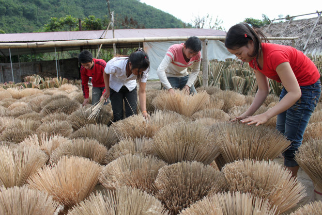 Các bạn trẻ huyện vùng cao Quan Sơn (Thanh Hóa) làm công nhân cho một xưởng chế biến lâm sản trên địa bàn huyện - Ảnh: HÀ ĐỒNG